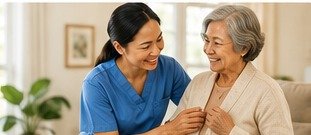 Caregiver helping an older adult with daily living activities